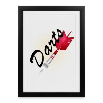 fléchette rouge vif avec typographie de fléchettes - Affiche encadrée (27 × 37 cm) - noir - Devant
