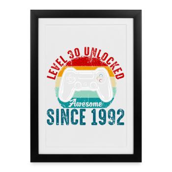 T-shirt Contrôleur Rétro Débloqué Niveau 30 - Affiche encadrée (27 × 37 cm) - noir - Devant