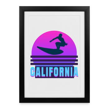Californie, California, surf - Affiche encadrée (27 × 37 cm) - noir - Devant