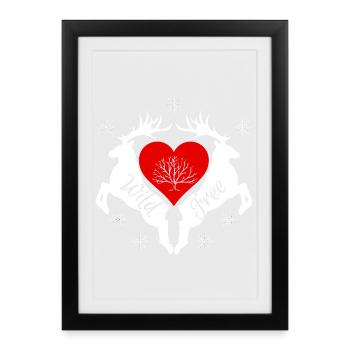 Wild Free - Heart and Stag - Winter Theme - Gerahmtes Poster (27 × 37 cm) - Schwarz - Vorne
