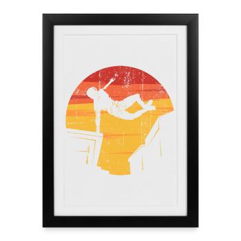Silhouette du patineur au coucher du soleil sur la rampe - Affiche encadrée (27 × 37 cm) - noir - Devant