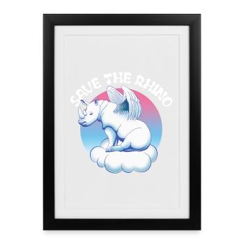 Sauver Les Rhinos | Rhinocéros - Affiche encadrée (27 × 37 cm) - noir - Devant