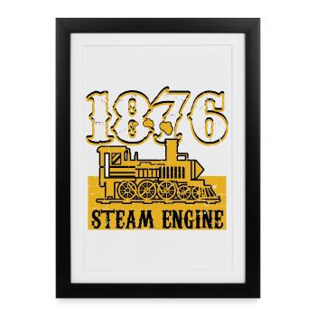 Locomotive à vapeur 1876 - Affiche encadrée (27 × 37 cm) - noir - Devant