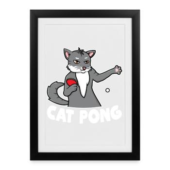 Cat Ping Pong - Framed poster (27 × 37 cm) - black - Front