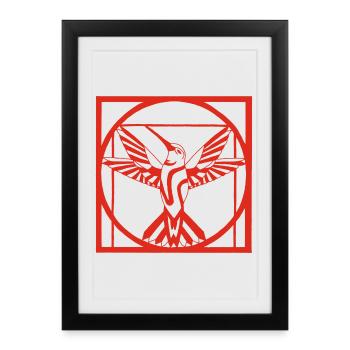 Oiseau rouge Vitruve - Affiche encadrée (27 × 37 cm) - noir - Devant