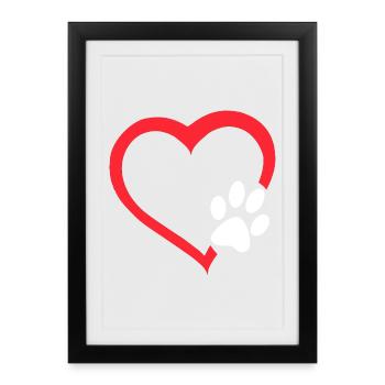 Cœur rouge avec patte de chien blanc. Chien # - Affiche encadrée (27 × 37 cm) - noir - Devant