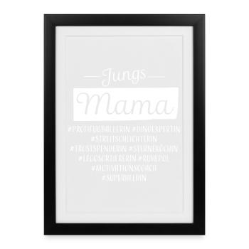 Jungs Mama Jungsmama Muttertag weiß - Gerahmtes Poster (27 × 37 cm) - Schwarz - Vorne
