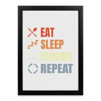 Manger Sommeil Escrime Répéter - Affiche encadrée (27 × 37 cm) - noir - Devant