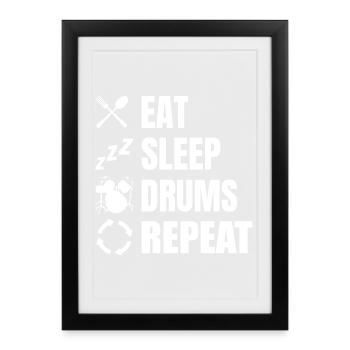 Eat Sleep Drums Repeat - Framed poster (27 × 37 cm) - black - Front