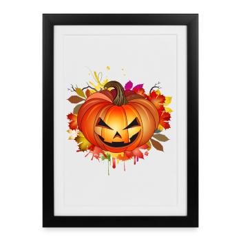 Citrouille d’Halloween avec graffiti automnal - Affiche encadrée (27 × 37 cm) - noir - Devant