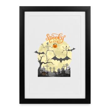Spooky Dancing Skeletons Bats Moon Pumpkin - Affiche encadrée (27 × 37 cm) - noir - Devant