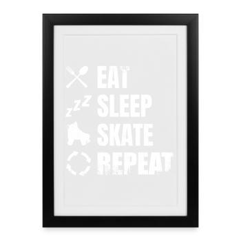 Nourriture Dormir Patins à roulettes - Affiche encadrée (27 × 37 cm) - noir - Devant