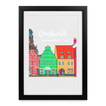 Greifswald, Fachwerk am Fischmarkt, Ostdeutschland - Gerahmtes Poster (27 × 37 cm) - Schwarz - Vorne