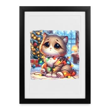 Cute Christmas Cat Clumsy Tangled - Framed poster (27 × 37 cm) - black - Front