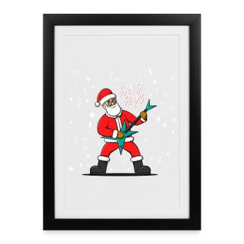 Der Weihnachtsmann spielt E-Gitarre. Heavy Metal Weihnachten - Gerahmtes Poster (27 × 37 cm) - Schwarz - Vorne