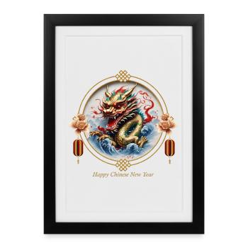 Chinese golden-red dragon. Happy New Year - Framed poster (27 × 37 cm) - black - Front