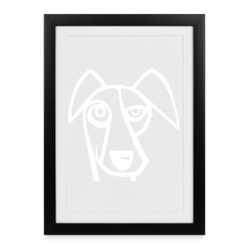 Drôle de chien blanc - Affiche encadrée (27 × 37 cm) - noir - Devant