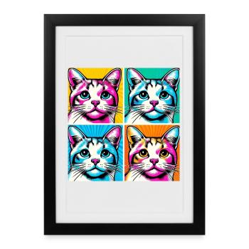 Chat Pop Art - Affiche encadrée (27 × 37 cm) - noir - Devant
