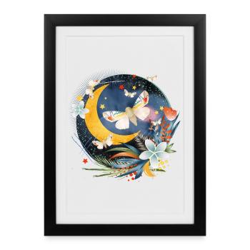 Papillons exotiques rares au clair de lune - Affiche encadrée (27 × 37 cm) - noir - Devant