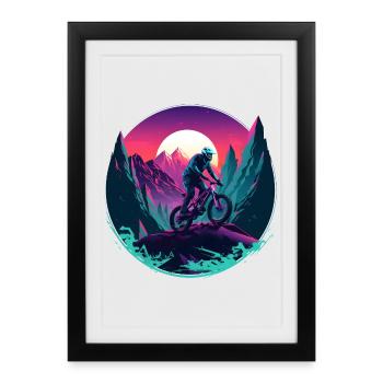 Mountain Biking Vaporwave - Framed poster (27 × 37 cm) - black - Front
