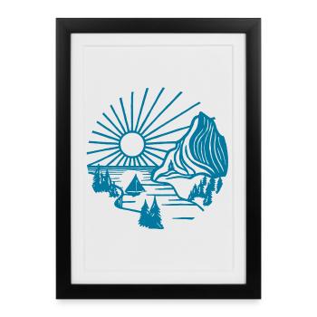 Paysage de vacances (bleu) - Affiche encadrée (27 × 37 cm) - noir - Devant