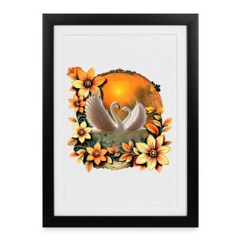 Beaux cygnes amoureux. - Affiche encadrée (27 × 37 cm) - noir - Devant