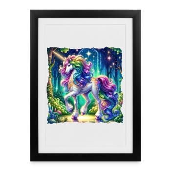 Fantaisie Licorne Chevaux Fans Licorne Amoureux - Affiche encadrée (27 × 37 cm) - noir - Devant