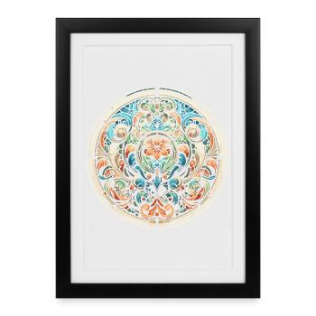 Stained glass window with a floral design - Framed poster (27 × 37 cm) - black - Front