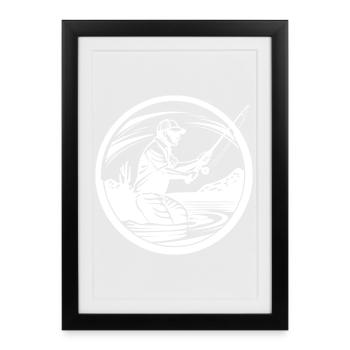 Dessin de pêche - Affiche encadrée (27 × 37 cm) - noir - Devant
