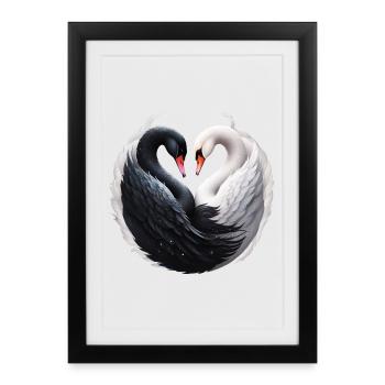 Elegant swans forming a heart together. - Framed poster (27 × 37 cm) - black - Front