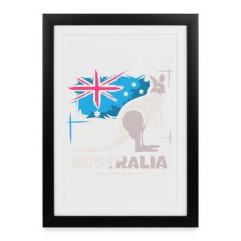 Australie Kangourou Bande dessinée Drapeau Nature Animaux Logo - Affiche encadrée (27 × 37 cm) - noir - Devant