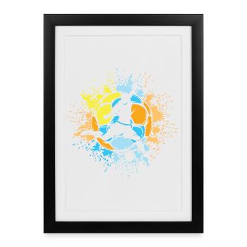 Football Couleur Explosion Joueur Soleil Couleurs Vives - Affiche encadrée (27 × 37 cm) - noir - Devant