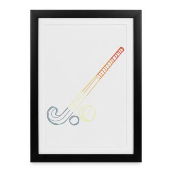 Croquis de bâton et de balle de hockey sur gazon - Affiche encadrée (27 × 37 cm) - noir - Devant