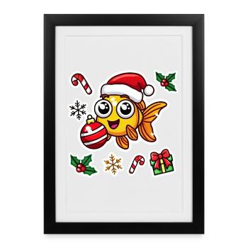 Baignade de Noël poisson rouge - Affiche encadrée (27 × 37 cm) - noir - Devant