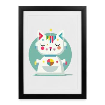 Geometric Robot Cat – Creative Illustration - Framed poster (27 × 37 cm) - black - Front