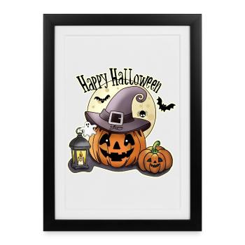 Citrouille d’Halloween, Joyeux Halloween - Affiche encadrée (27 × 37 cm) - noir - Devant