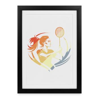 Badminton Vintage Filles - Affiche encadrée (27 × 37 cm) - noir - Devant
