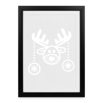 Reindeer comic cartoon simple Christmas baubles - Framed poster (27 × 37 cm) - black - Front