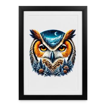 Owl - Framed poster (27 × 37 cm) - black - Front