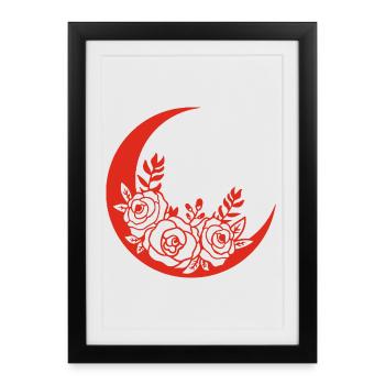 Lune fleurie rouge - Affiche encadrée (27 × 37 cm) - noir - Devant