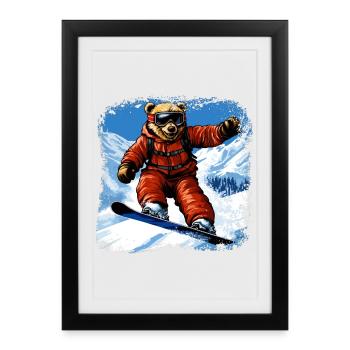 Ours Planche à neige - Affiche encadrée (27 × 37 cm) - noir - Devant