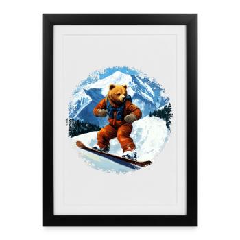 Ours Planche à neige - Affiche encadrée (27 × 37 cm) - noir - Devant