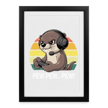 Pew Pew Gamer Otter - Gerahmtes Poster (27 × 37 cm) - Schwarz - Vorne
