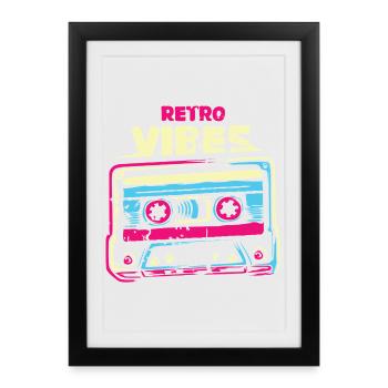 retro vibes cassette vintage tape Farbenmix used - Framed poster (27 × 37 cm) - black - Front