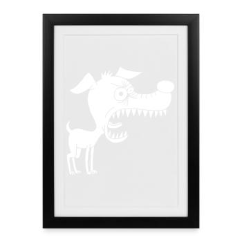 Petit chien blanc et grande gueule - Affiche encadrée (27 × 37 cm) - noir - Devant