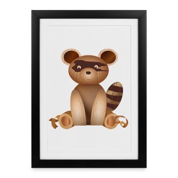 Illustration en aspect bois – figure de raton laveur - Affiche encadrée (27 × 37 cm) - noir - Devant