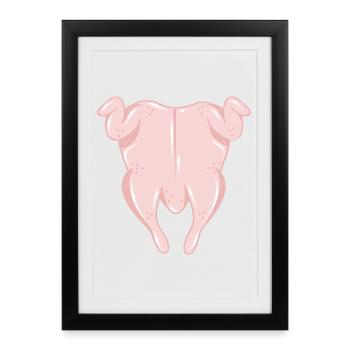 Poulet rôti cru – illustration de cuisine humoristique - Affiche encadrée (27 × 37 cm) - noir - Devant