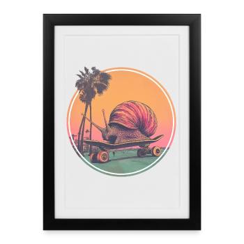 Cool skateboard snail – design rétro réfrigéré - Affiche encadrée (27 × 37 cm) - noir - Devant