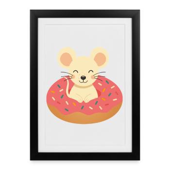 Souris qui rit en beignet – Motif de bonne humeur douce - Affiche encadrée (27 × 37 cm) - noir - Devant