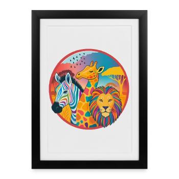 Colorful savannah trio: zebra, giraffe, lion - Framed poster (27 × 37 cm) - black - Front